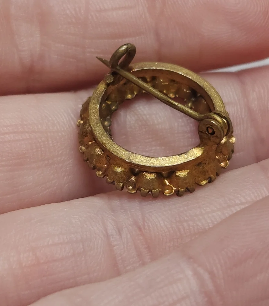 Antique Gold Plated Crystal Open Circle Brooch